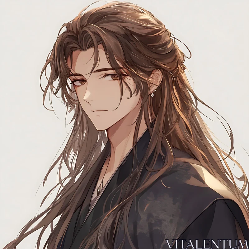 Serene Anime Character with Flowing Hair AI Image