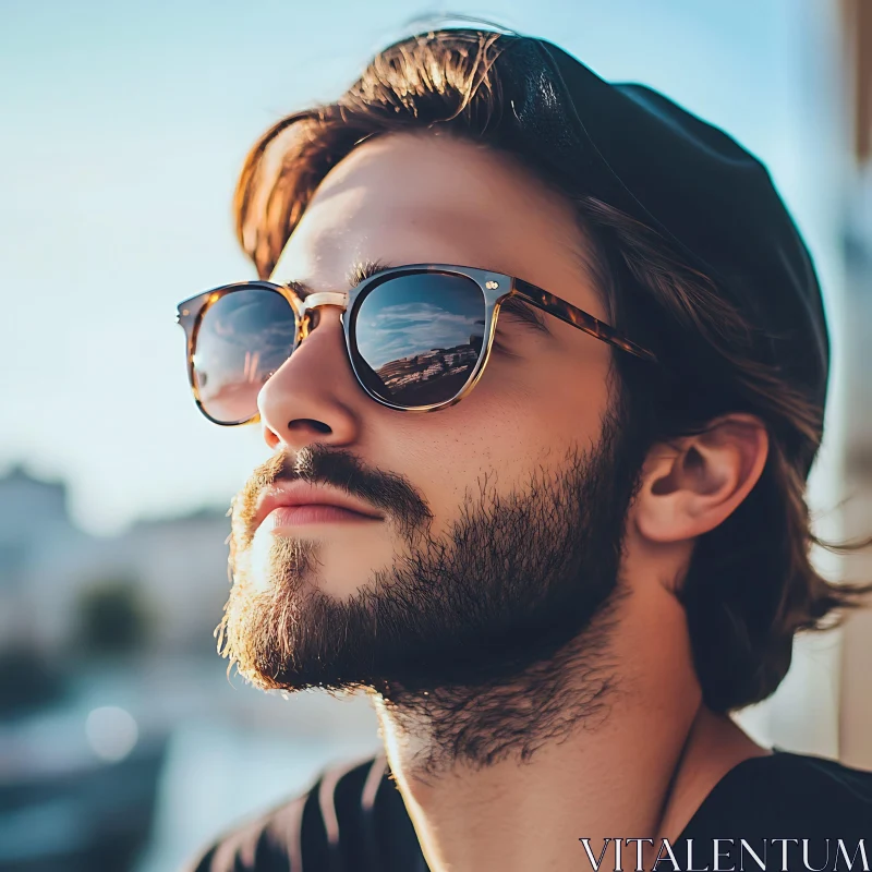 Portrait of a Bearded Man in Sunglasses AI Image