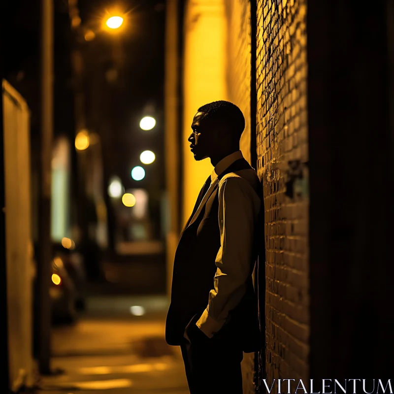 Man in Suit at Night in City AI Image