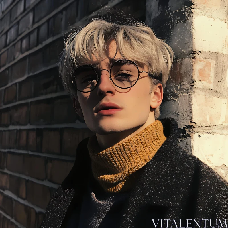 Fashionable Blonde Man Wearing Glasses and Sweater AI Image