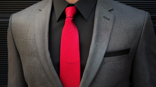 Close-Up Fashion: Grey Suit and Red Tie