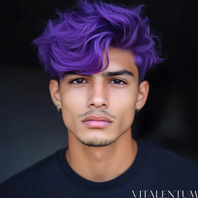 Stylish Male Portrait with Purple Hair AI Image