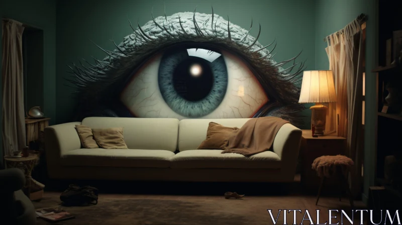 AI ART Intriguing Eye Design in Homely Lounge