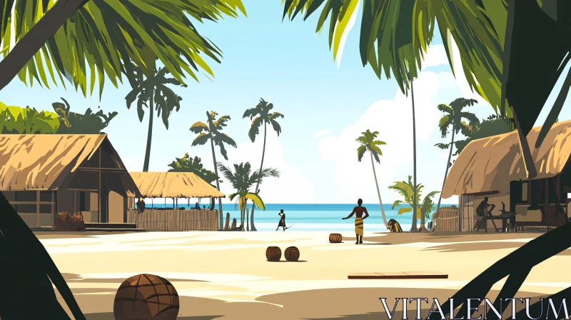 AI ART Idyllic Seaside Scenery with Palm Trees