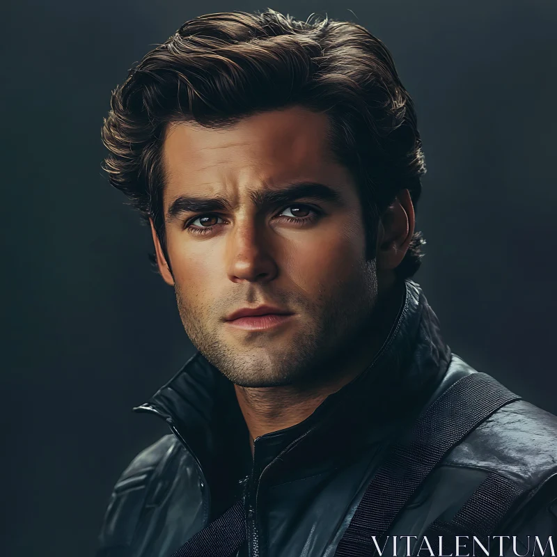 Serious Handsome Man Portrait in Dark Jacket AI Image