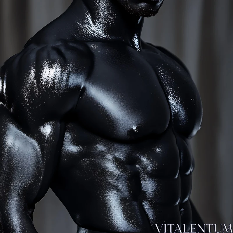 Male Bodybuilding Sculpture with Shiny Black Surface AI Image