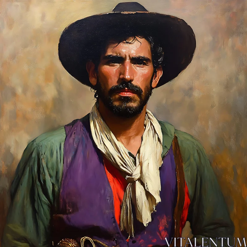 Rugged Cowboy Portrait with Hat and Scarf AI Image