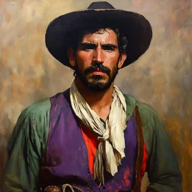 Rugged Cowboy Portrait with Hat and Scarf