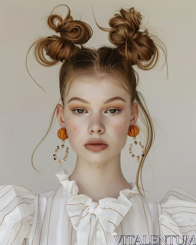 Woman with Creative Hair and Stylish Earrings AI Image