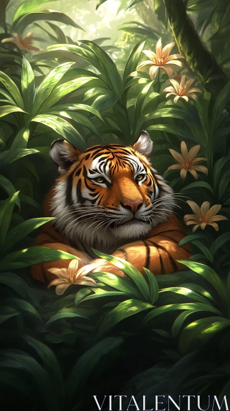 AI ART Tiger Amidst Jungle Foliage