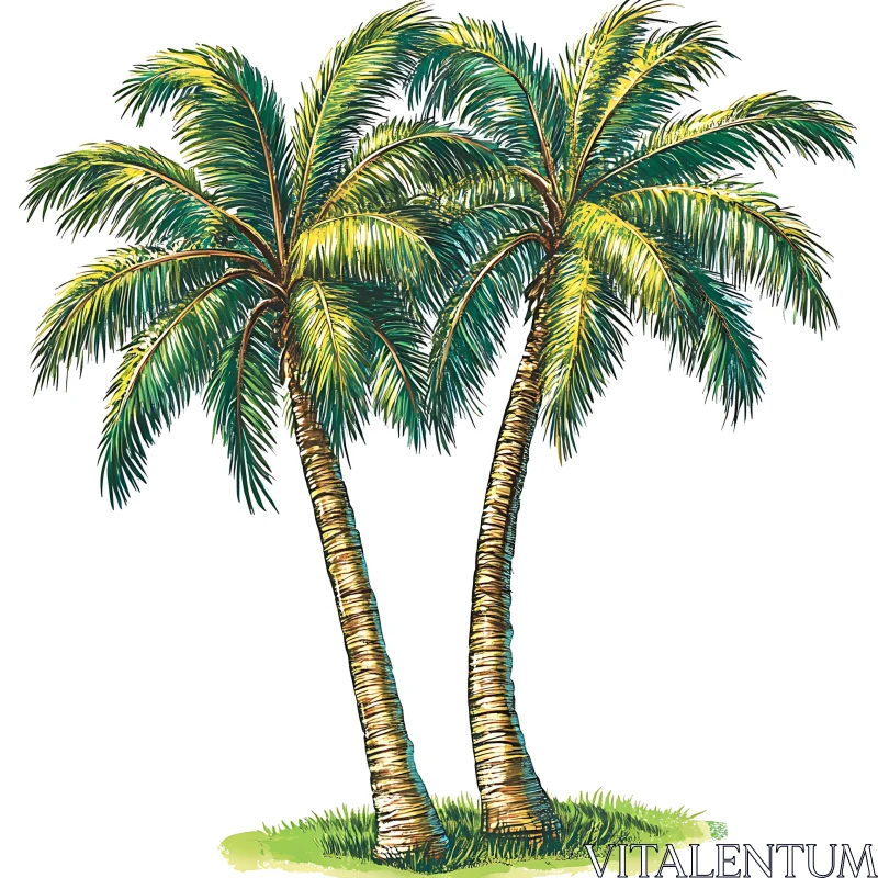 AI ART Tropical Palm Trees Illustration