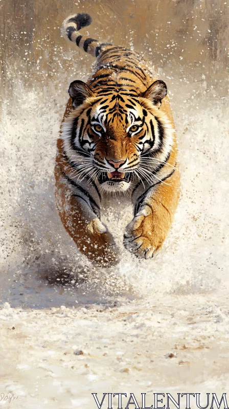 AI ART Tiger in Action – Snow Scene