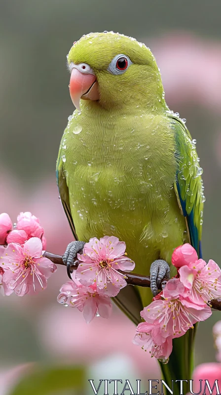 AI ART Parrot Perched Amidst Blossoms