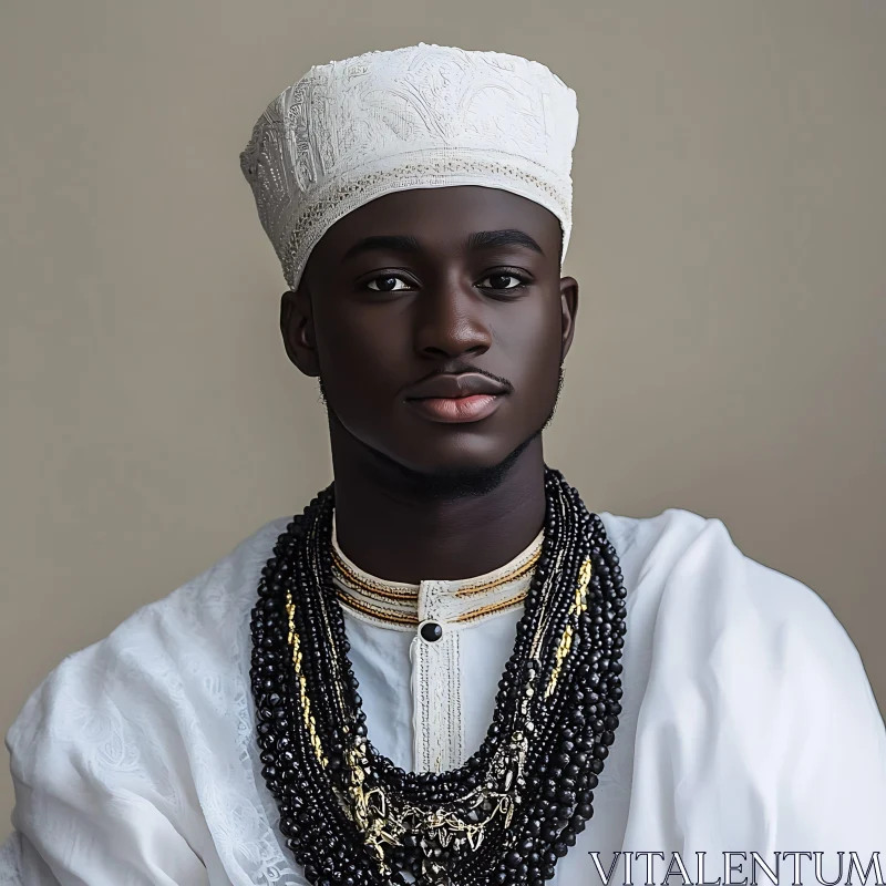 Cultural Portrait of a Man with Beaded Necklaces AI Image