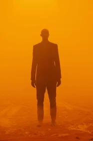 Mysterious Figure Amidst Desert Mist