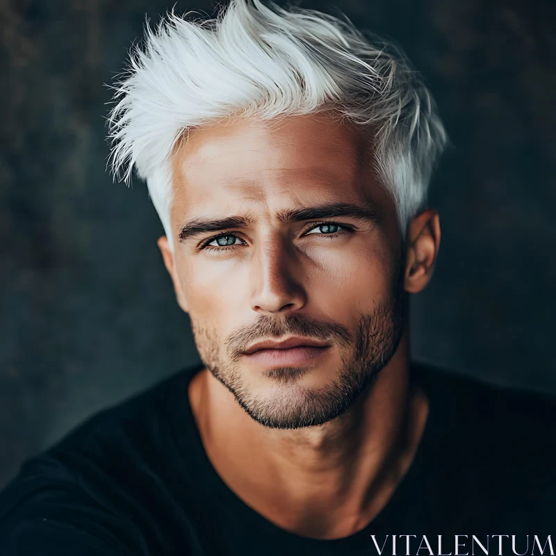 Striking Man Portrait with White Hair AI Image