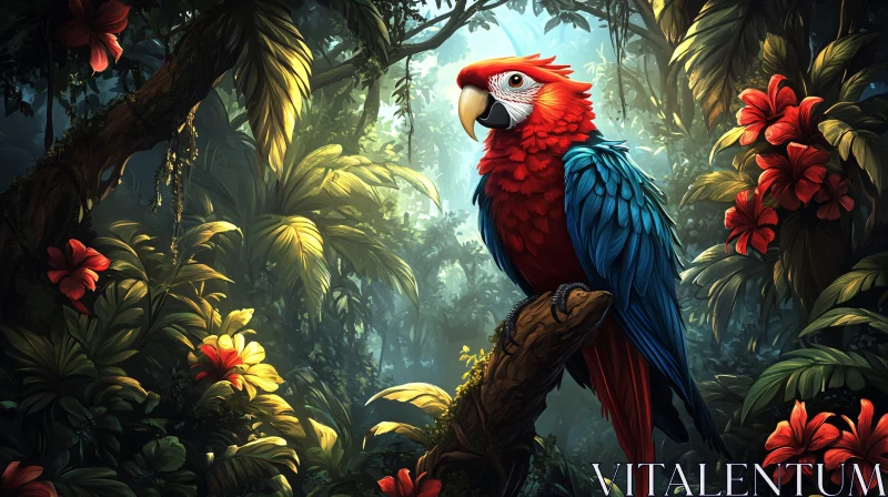 AI ART Colorful Parrot Amidst Jungle Foliage