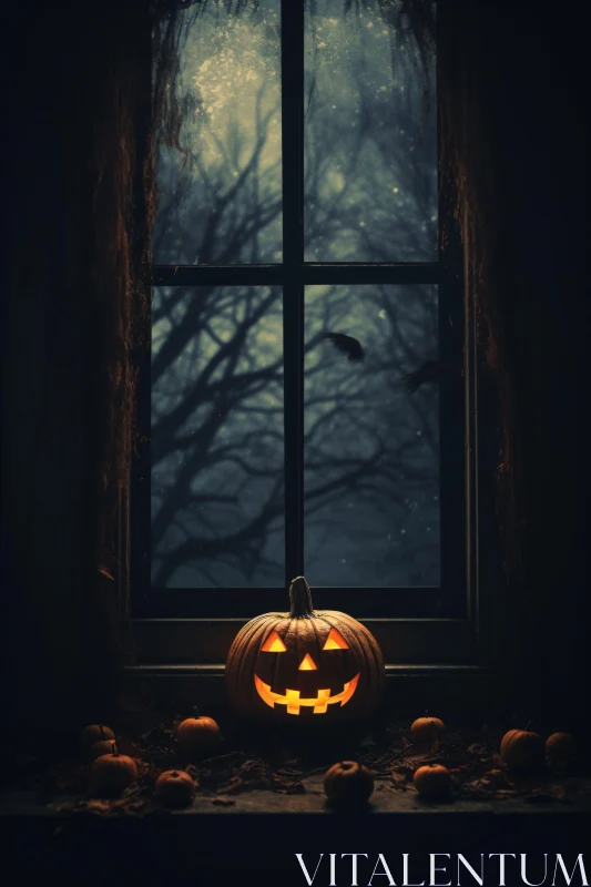 AI ART Shadowy Jack-o'-Lantern by Moonlit Window