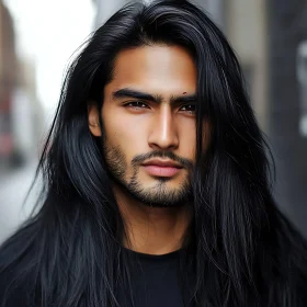 Man with Long Hair and Urban Background