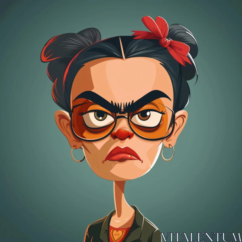 Humorous Female Cartoon Character with Scowl AI Image