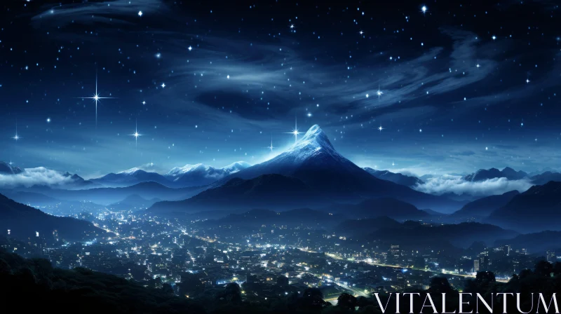 AI ART Starlit Night Over Majestic Mountain