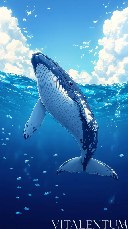 Graceful Blue Whale in Ocean Waters AI Image