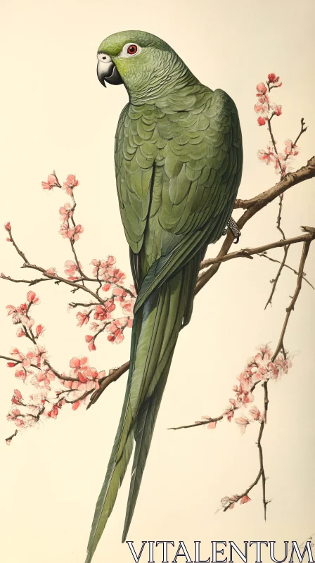 AI ART Parrot on Cherry Blossom Branch