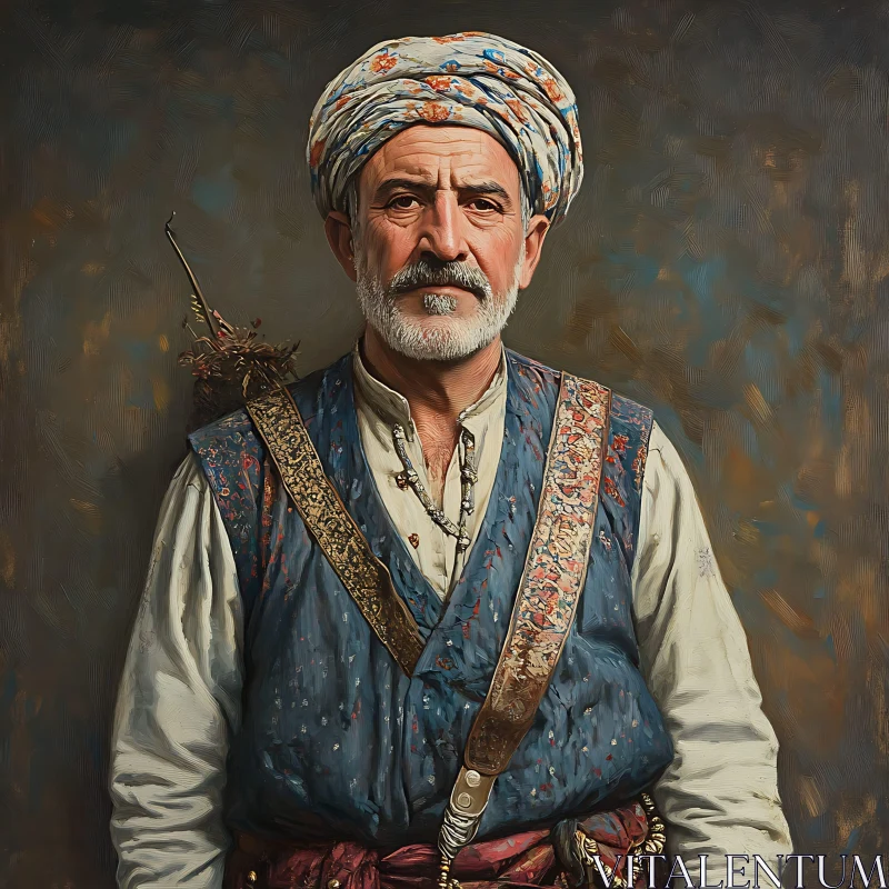 Elderly Man in Traditional Dress with a Turban AI Image