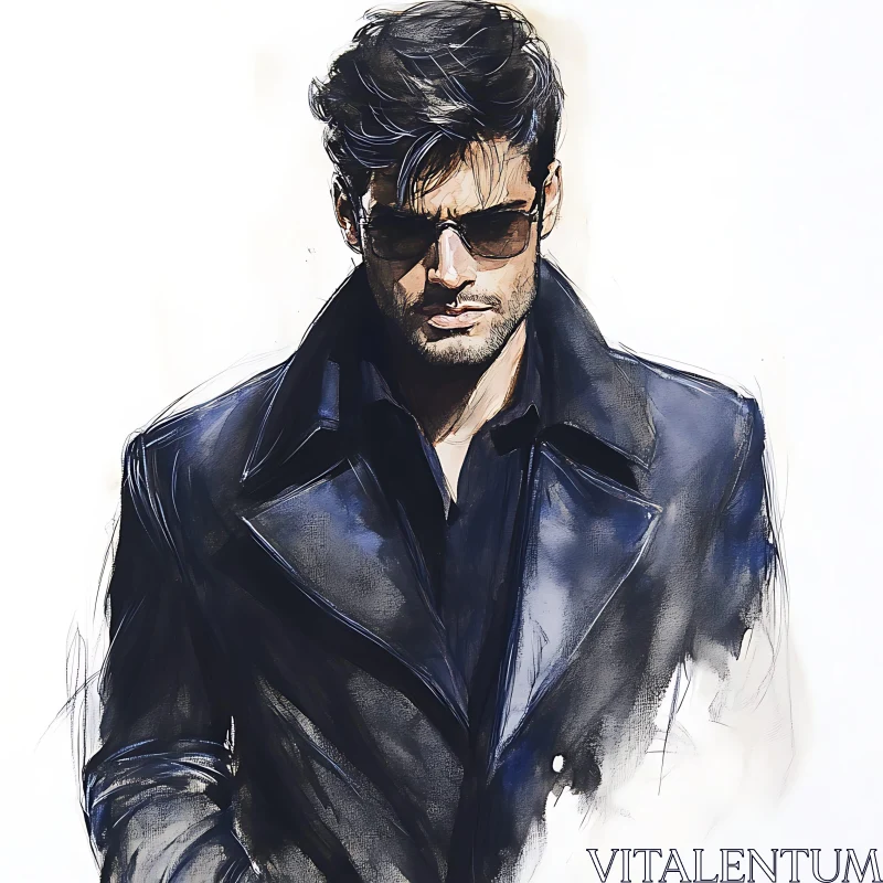 AI ART Fashionable Man in Sunglasses and Leather Jacket