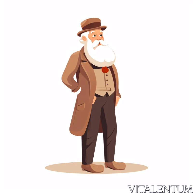 Elderly Gentleman with Beard in Cartoon Style AI Image