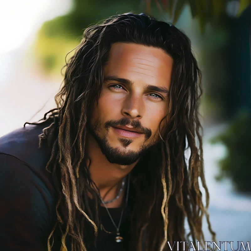 Outdoor Portrait of a Man with Dreadlocks AI Image