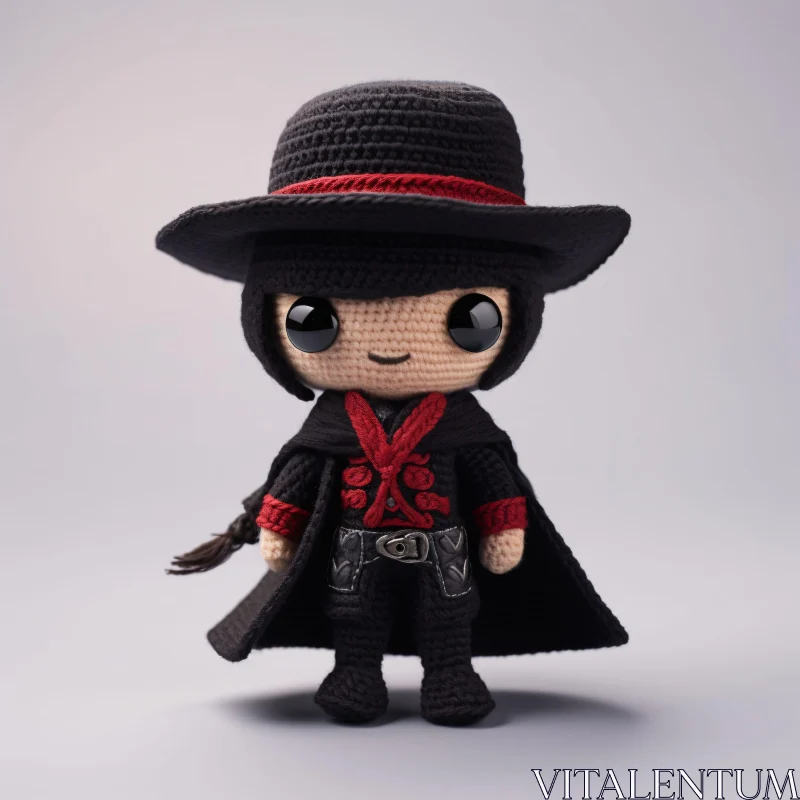 AI ART Adorable Handmade Crochet Doll in Black and Red