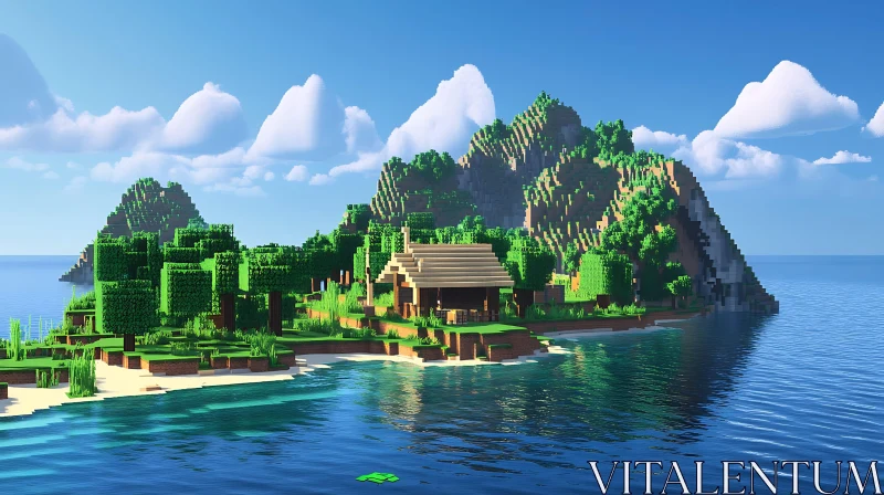 Minecraft Island Landscape AI Image