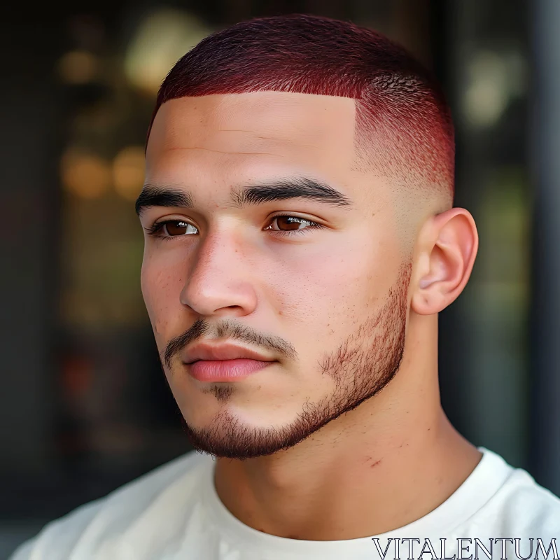 Close-Up of a Man with Red Hair and Neatly Trimmed Beard AI Image