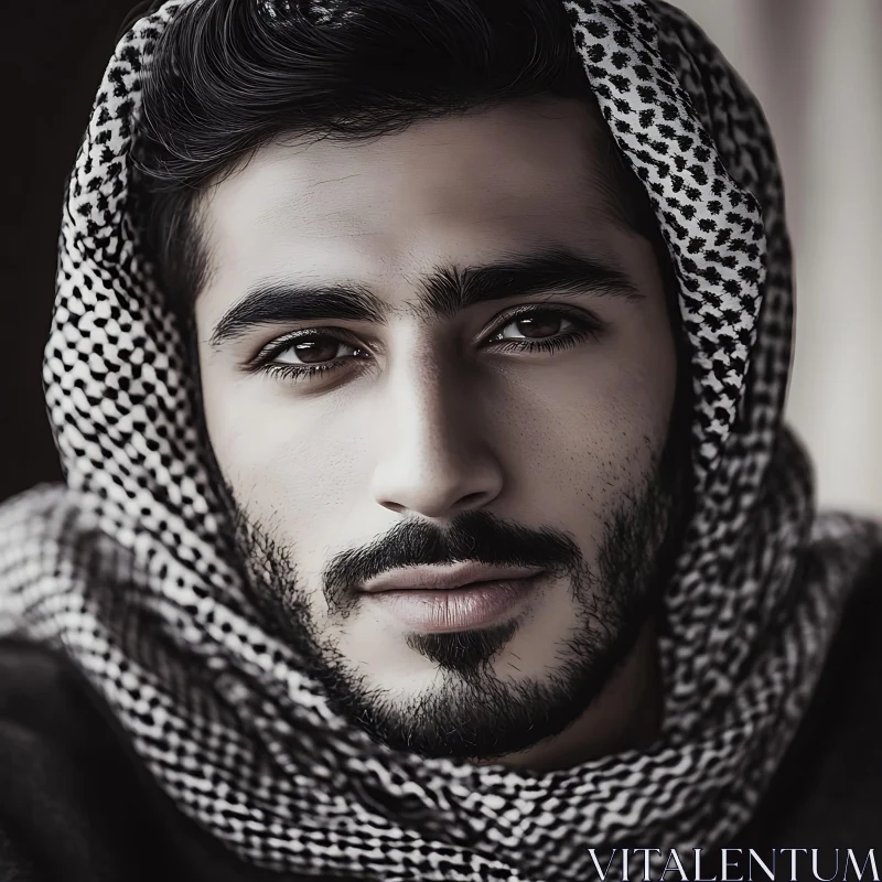 Man in Traditional Scarf Portrait AI Image