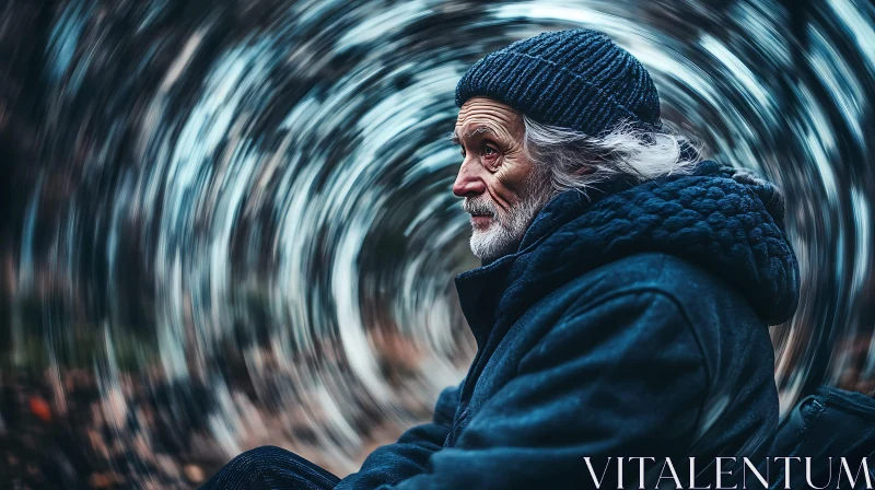 Elderly Man's Profile with Hypnotic Swirling Background AI Image