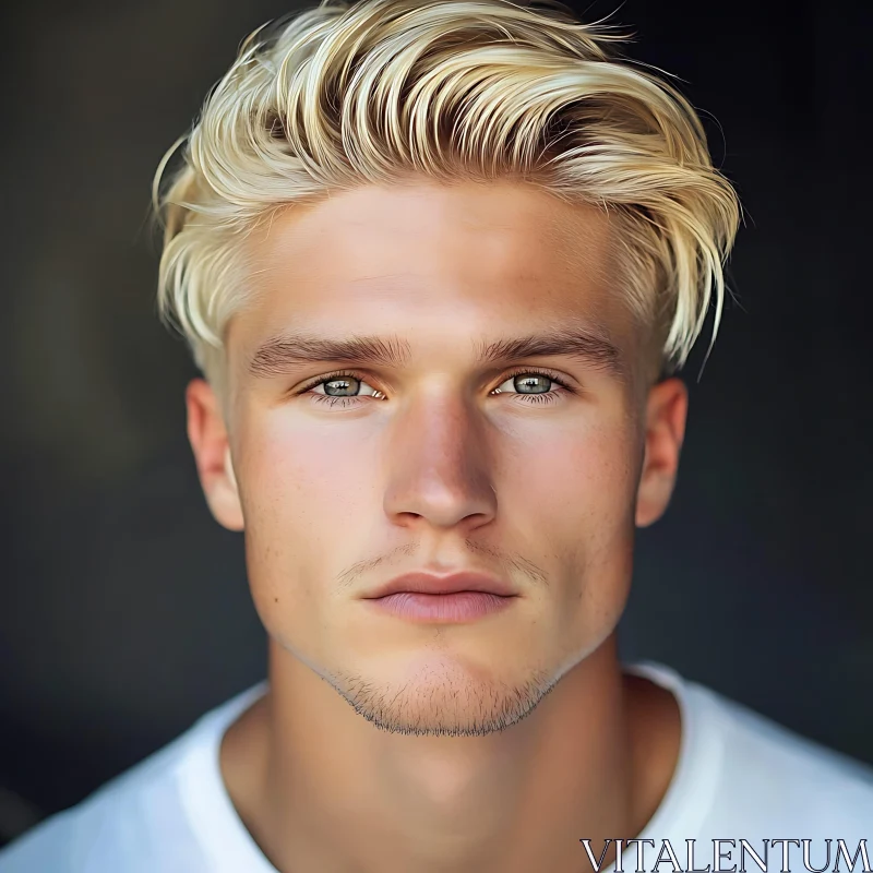 Close-up Portrait of a Blonde Young Man AI Image