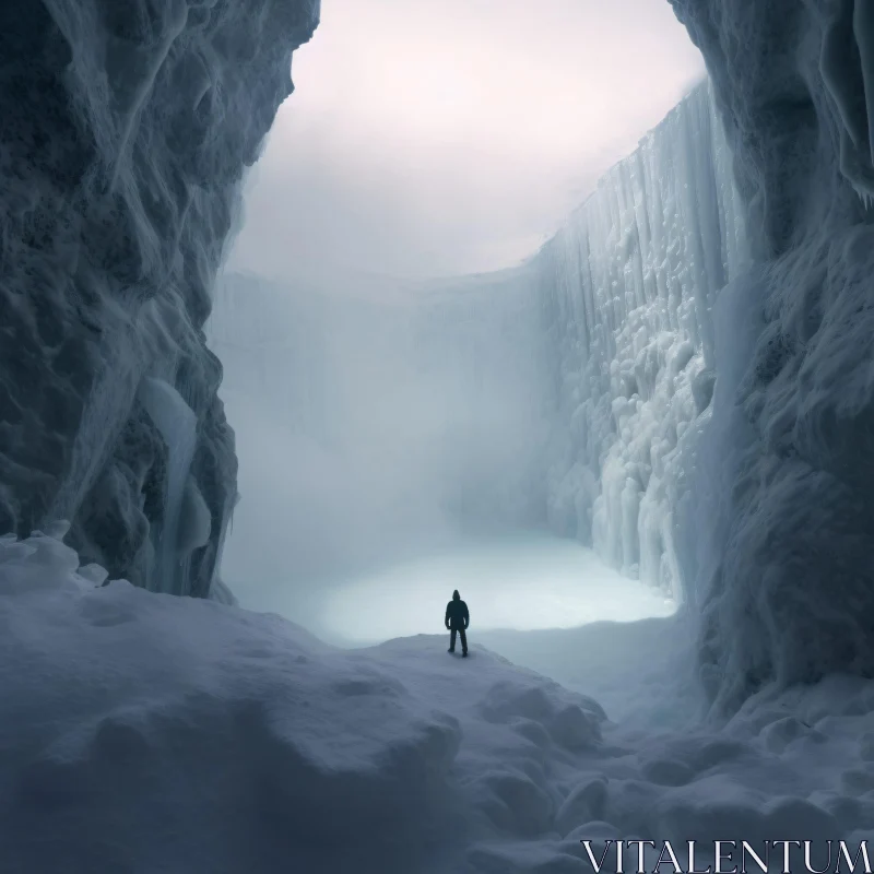 AI ART Solitary Figure in Enchanting Ice Cave