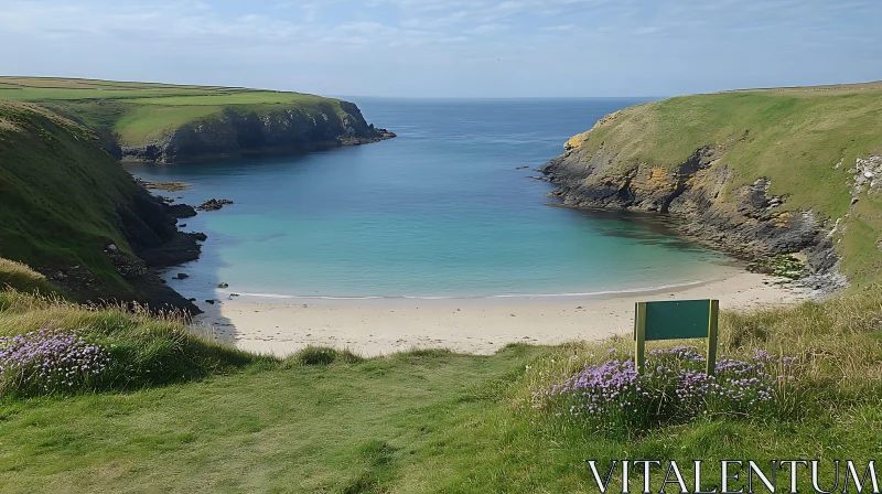 Tranquil Seaside Haven with Sandy Beach and Blue Waters AI Image