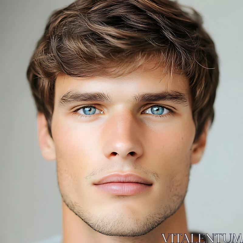 Young Man with Blue Eyes and Light Brown Hair AI Image