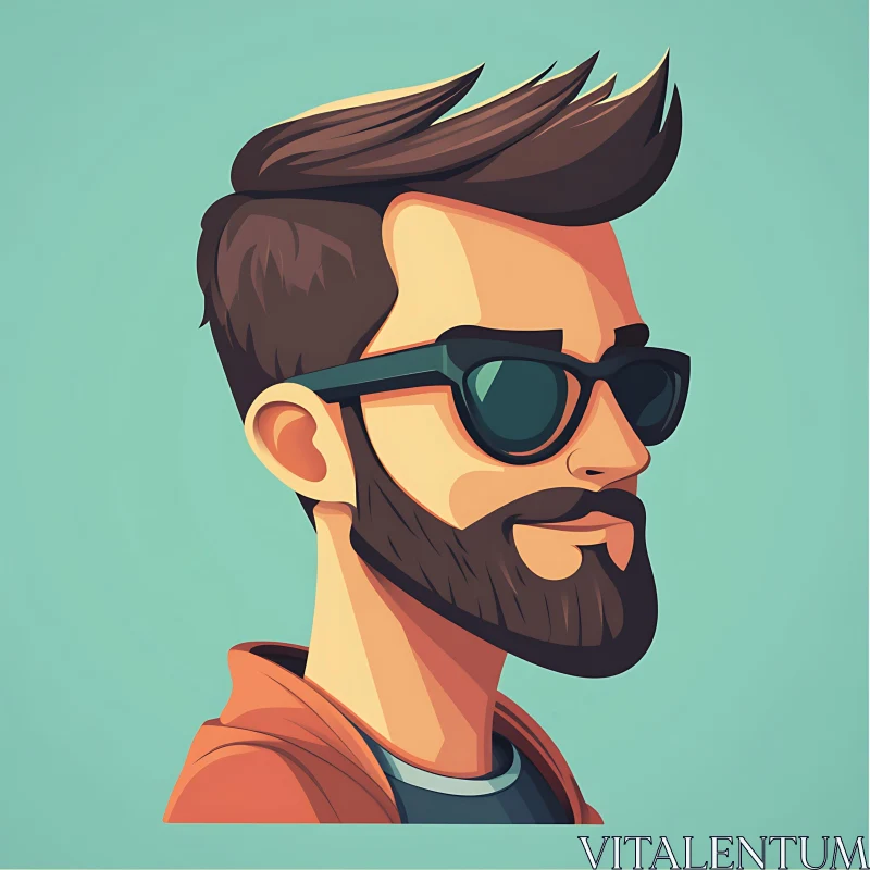 Cartoon Illustration of a Man with Modern Hairstyle and Beard AI Image