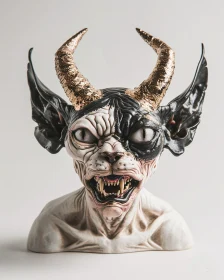 Sculpted Demon with Fierce Features and Elaborate Horns