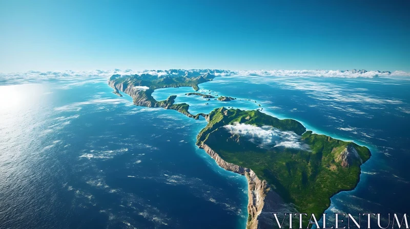 Bird's Eye View of Lush Island in the Ocean AI Image