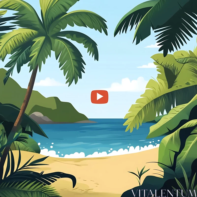 Exotic Island Beach Illustration AI Image