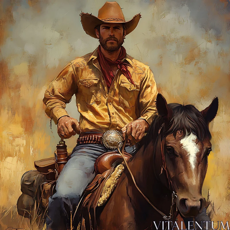 AI ART Western Cowboy Portrait on Horseback