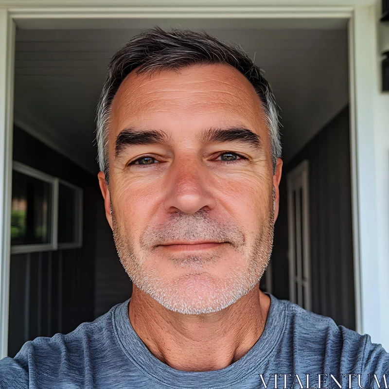 Close-up Portrait of Man with Grey Hair AI Image