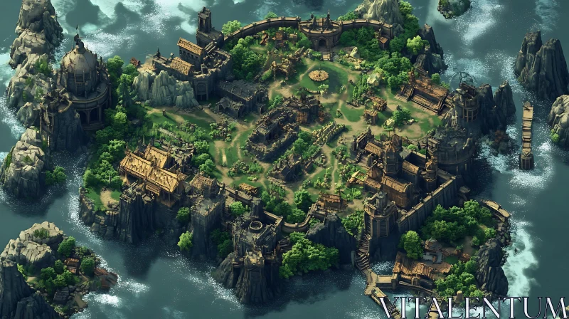 Medieval Fortress Island Aerial View AI Image