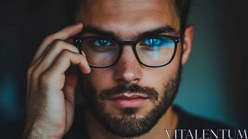 Man with Beard and Glasses Close-Up AI Image