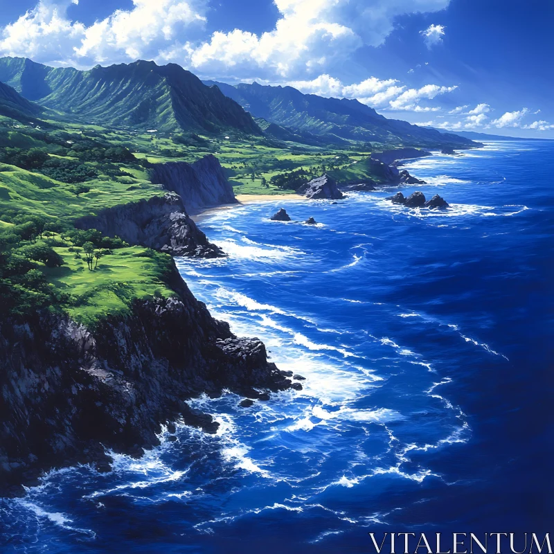 Majestic Coastline with Mountains and Ocean AI Image