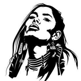 Stylized Tribal Woman Art in Black and White